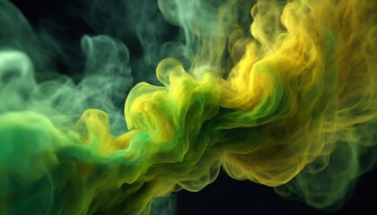 ai generative of hyper realistic of This curve of smoke is so enchanting, made from a combination of green and yellow which is so enchanting and beautiful, plus a black background element. - obrazy, fototapety, plakaty