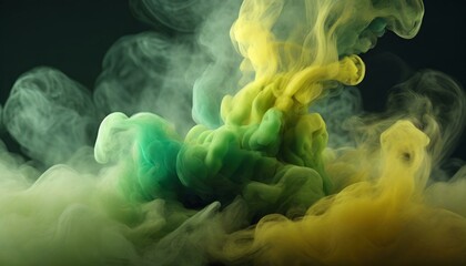 ai generative of hyper realistic of This very neat image is smoke that is integrated from green smoke and yellow smoke; there is smoke that is soft in color, namely white; The black background makes t