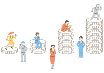 Graph with stacks of gold coins and people in suits_color