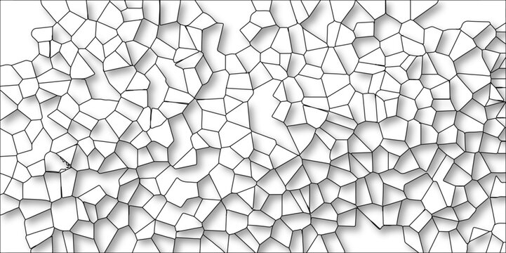 3D Abstract White Color Broken Stained-Glass Geometric Retro Tiles Pattern w Black Lines & Quartz Crystal Voronoi Diagram Background for Website, Fabric Printing, Brochures, Luxury/Premium Packaging