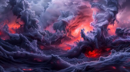 Stormy Ethereal: Apocalyptic Sky Seascape - obrazy, fototapety, plakaty