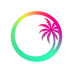 Fototapeta na wymiar Palm tree in a circle, tropical gradient colors