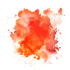 Red and orange blooming watercolor paint stain on transparent background.