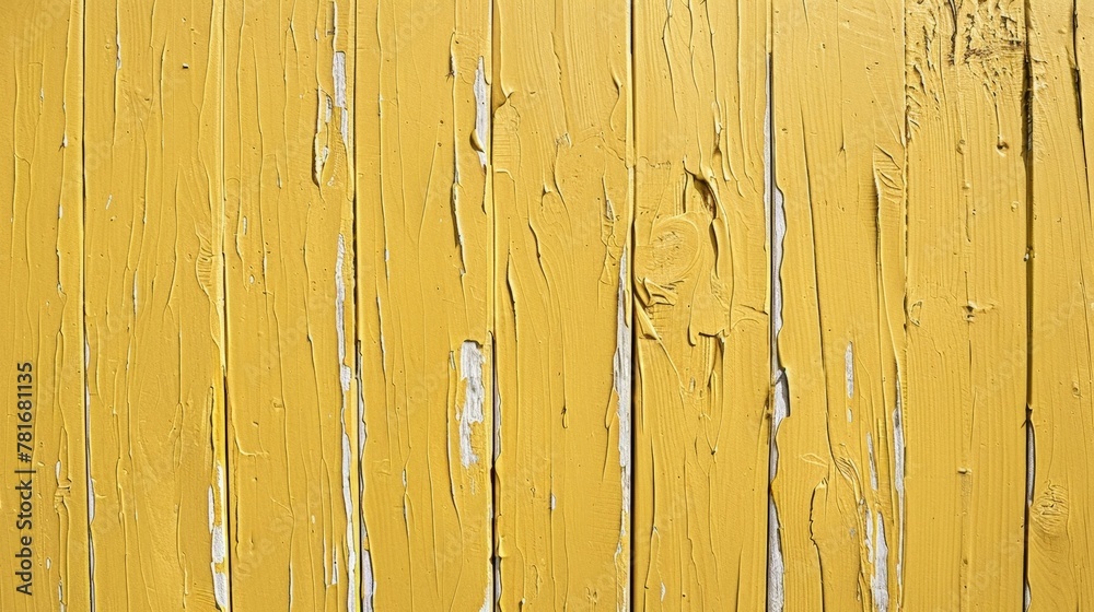 Wall mural Yellow paint on wooden wall with peeling texture