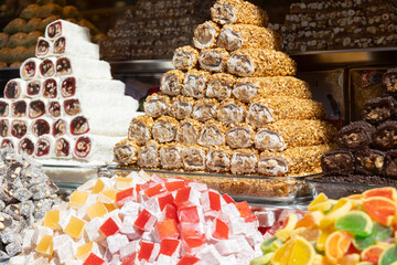 traditional turkish delight on candy shop.