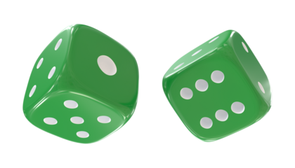 Two green dice, isolated on White