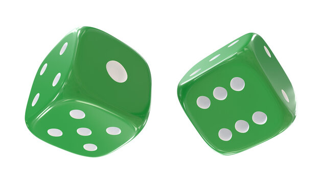 Two green dice, isolated on White