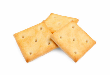 Tasty crispy square crackers isolated on white
