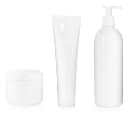 Various types of body cream isolated on white, set. Skin care product