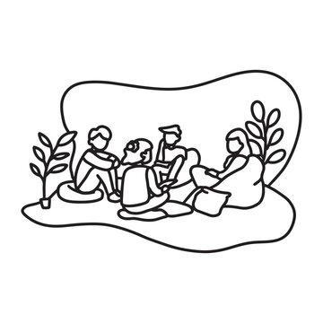 family playing games outline drawing line art community care