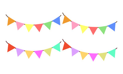 Vector multicolored bright buntings flags garlands isolated on white