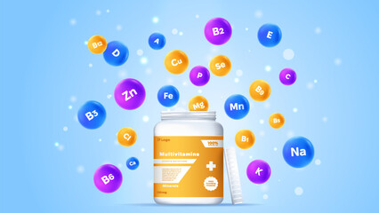 Multivitamins jar vector banner
