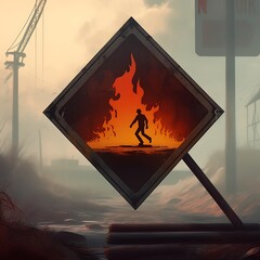 A man is walking through a fire