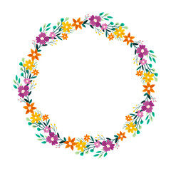 Vector hand drawn spring floral frame on white