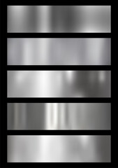 Silver metal gradient set. Vector metallic texture on black background . vector illustration.