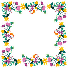 Vector hand drawn spring floral frame on white