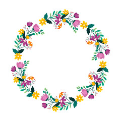 Fototapeta na wymiar Vector hand drawn spring floral frame on white