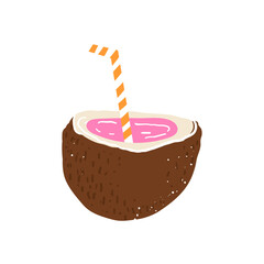 Vector cute hand drawn clipart summer cocktail in the coconut near swimming pool for hot weather