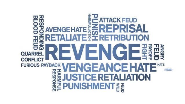 Revenge animated word cloud;text design animation tag kinetic typography seamless loop.