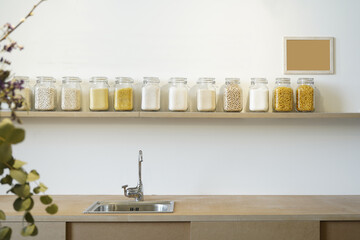 Jars of different foods in the kitchen
