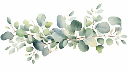 Collection of green watercolor foliage plants clipart on white background.