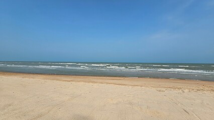 Fototapeta na wymiar blue sky at sea beach, Thailand, seascape, seaside, Escape