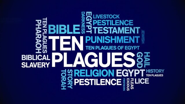 Ten Plagues animated word cloud;text design animation tag kinetic typography seamless loop.