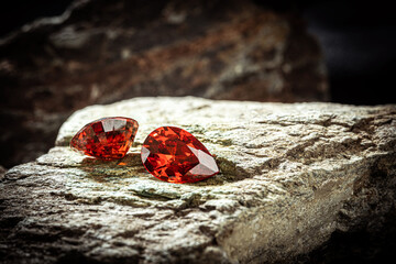 Natural Red Ruby gemstone, Jewel or gems on stone, close up shot