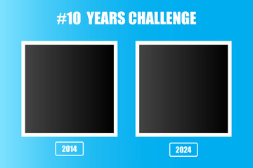 Ten years challenge template. Before and after comparison. Social media trend. Vector illustration. EPS 10.