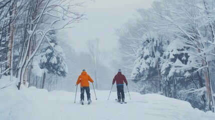Men ski on snow in winter generative ai