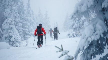 Men ski on snow in winter generative ai
