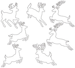 jumping black line deers on white background
