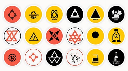 A collection of round stickers with various shapes and colors