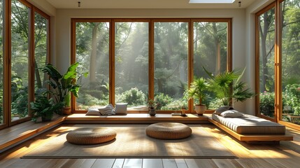 A room with a lot of natural light and plants