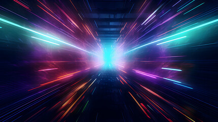 Obraz premium Digital neon light perspective tunnel abstract graphic poster web page PPT background