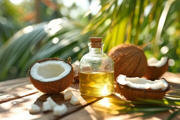 Coconut oil. Background with selective focus and copy space