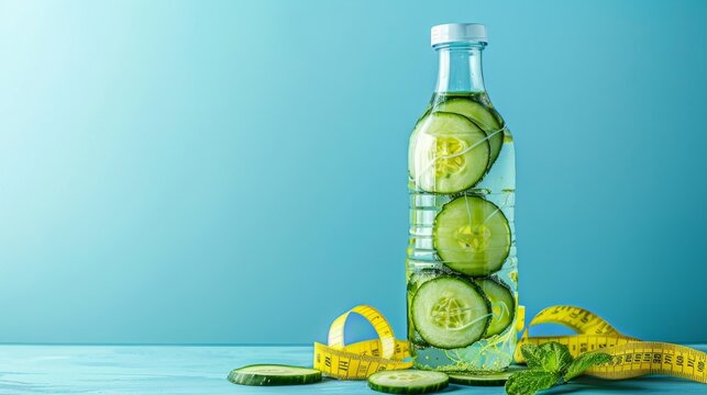 Sports bottle with cucumber and measuring tape generative ai