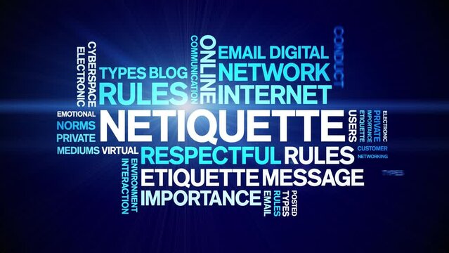 Netiquette animated word cloud;text design animation tag kinetic typography seamless loop.