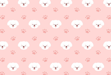 seamless pattern with white Toy Poodles and paws for banners, cards, flyers, social media wallpapers, etc.