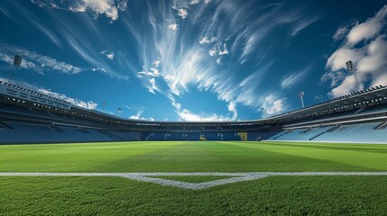 soccer stadium, blue sky, ultra realistic, very sharp, professional photography