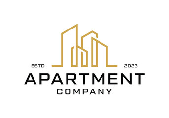 apartment building line art logo icon vector illustration design