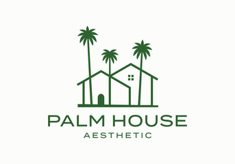 palm tree house logo icon vector design illustration