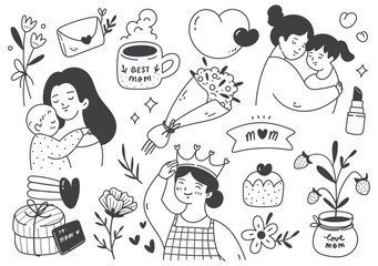 hand drawn mother's day celebration doodle concept line art illustration - 781702575