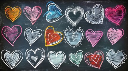 Fototapeta premium chalk drawings of colored hearts generative ai