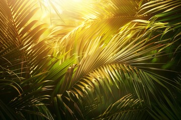 Obraz premium Palm leaves against the setting sun