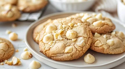 Foto op Plexiglas White Chocolate Macadamia Nut Cookies generative ai © Francheska