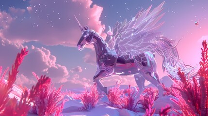 Digital ice sculptures and pegasus ice scenes poster background