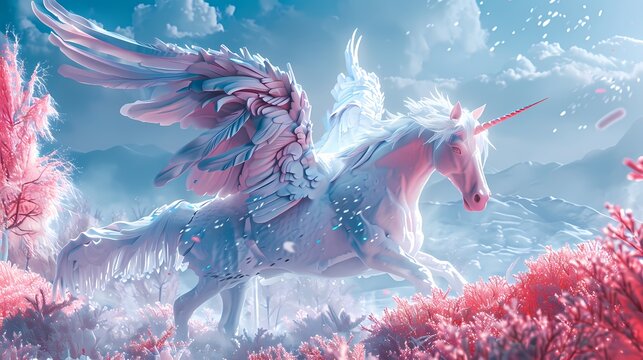 Digital ice sculptures and pegasus ice scenes poster background