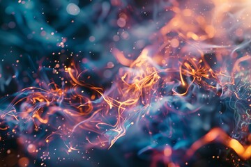 A swirling dance of warm and cool abstract neon lights, depicting the vibrant chaos of digital artistry.

