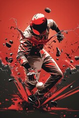Baseball player hitting ball in action, Red-black tone effect, speed sports